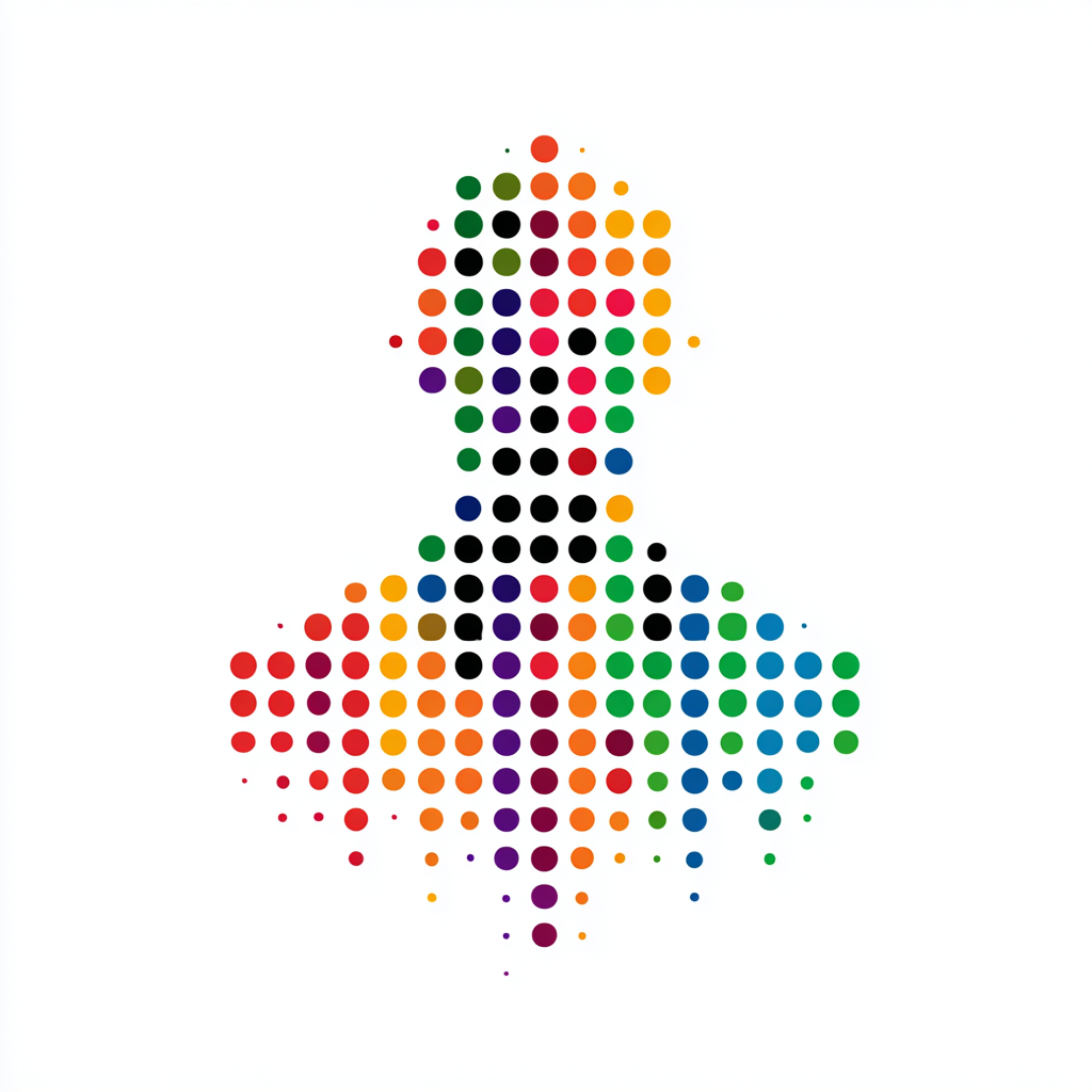 Seurat logo - colorful pointillist human silhouette representing AI-enhanced human potential